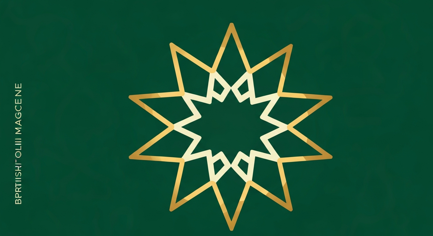 Interlocking geometric Islamic pattern in emerald and gold, drawn from Andalusian tilework